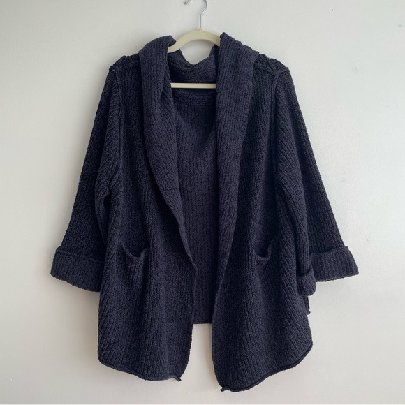 Free people Low tide cardigan navy blue knit sweater open slouchy extra small S - Picture 2 of 13